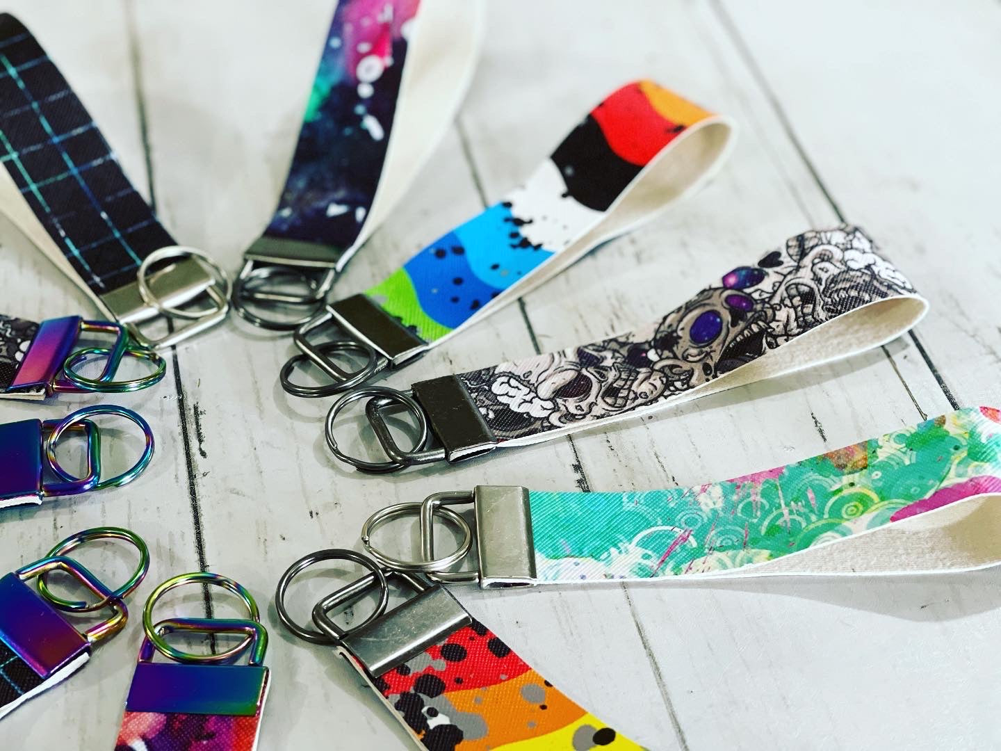 Vinyl Lanyard Wristlet Keychain Wrist Strap - RockerByeDestash Swag Rainbow Zodiac Galaxy